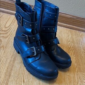 Black Buckle Strap Women's Boots